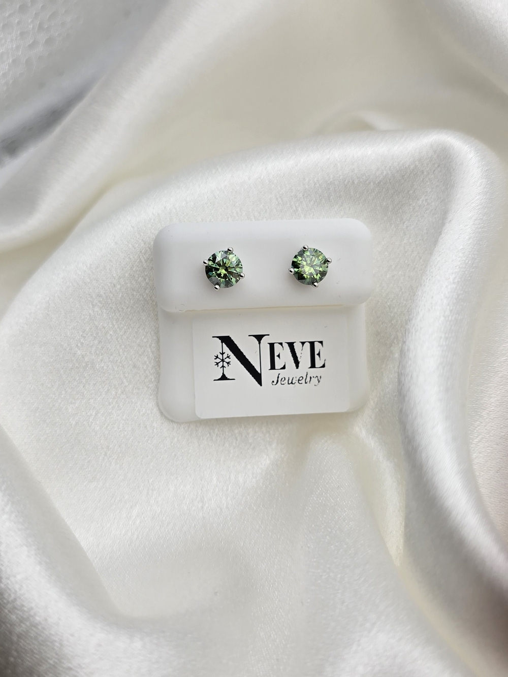 Rhodium Over Sterling Silver 925 2ct Green Moissanite Stud Earrings
